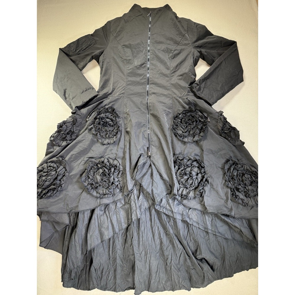 pile ou face paris black appliqué Rain duster jacket full zip sz T3 Artsy Amaze